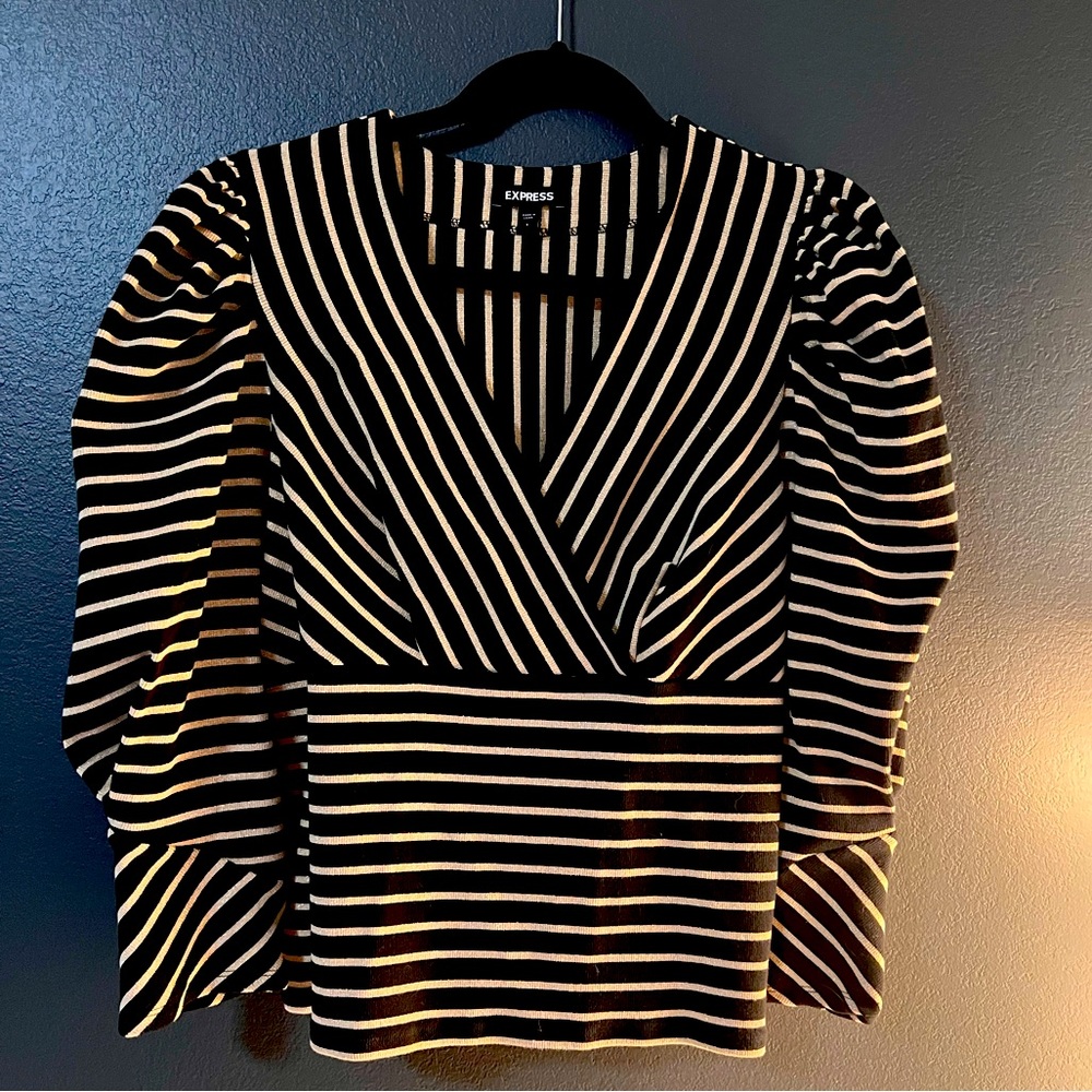 Black and Gold Wrap Style Neck Blouse